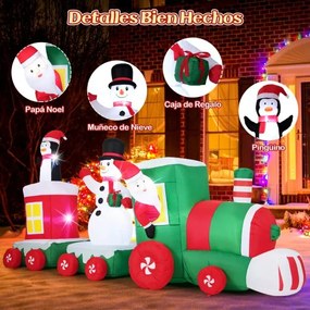 Comboio insuflável natal 350 cm com boneco de neve pinguim, caixa de presente e luzes LED, decoração gigante para exterior, festas no pátio ou relvado