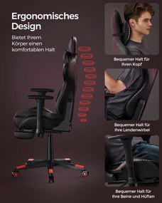 Cadeira gaming com Almofada ergonómica para apoio de cabeça preto-vermelho