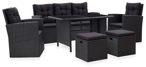 Conjunto Lounge Soy  - 1 Mesa, 1 Sofá, 2 Poltronas e 2 Bancos - Preto