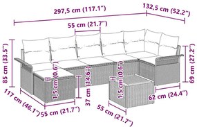 Conjunto de Sofá de Jardim com 8 Peças e Almofadas Preto Rattan Sintét