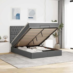Estrutura de cama otomana com colchão 140x190cm cinzento escuro