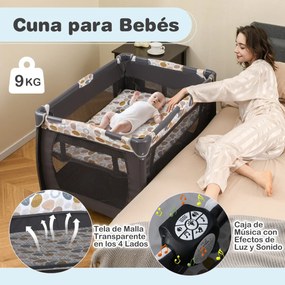 Berço dobrável e portátil 106 x 74 x 74 cm Parque infantil com berço de balanço e trocador Barra de brinquedos Caixa de música e bolsa de transporte C