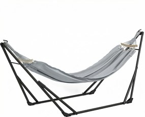 Outsunny Suporte com Rede Dobrável em Aço 2 em 1 para Rede ou Cadeira Suspensa Bolsa de Transporte Incluída 268x89x100 cm Cinza | Aosom Portugal