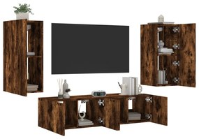 vidaXL 4pcs móveis parede p/ TV c/ LEDs deriv. madeira carvalho fumado