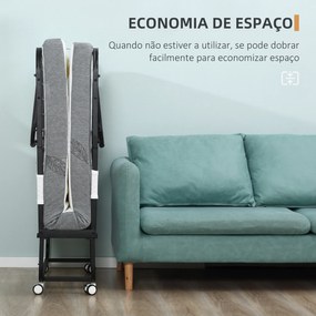 Cama Dobrável 200x75x42,5cm Cama de Campismo Portátil com Colchão Individual Rodas e Travões Carga Máxima 150kg Preta