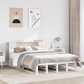 Cama com estante sem colchão 160x200 cm madeira maciça branco