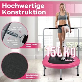 Trampolim para 2 pessoas com alça ajustável em altura Mini trampolim 154 x 90 x 92 -132 cm Rosa