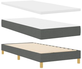 Cama Box Spring com Colchão &amp; LED Cinza Escuro 90x200 cm Tecido