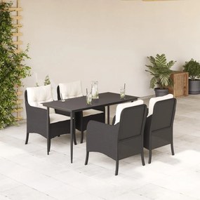 vidaXL 5 pcs conjunto de jantar p/ jardim c/ almofadões vime PE preto