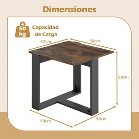 Mesa cabeçeira, Mesa apoio 50 x 50 x 50 cm com base em metal em forma de T para espaços pequenos para sala de estar ou quarto Castanho e preto