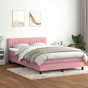 vidaXL Cama box spring c/ colchão e LED 160x210 cm veludo rosa