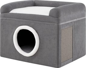 Cama para gatos de interior 49 x 41 x 39 cm - Grande caverna para gatos com condomínio, tapete de sisal para arranhar e almofada - cinzenta