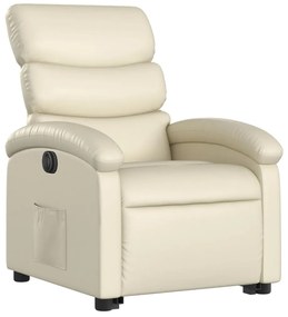 Poltrona reclinável elevatória elétrica couro artificial creme