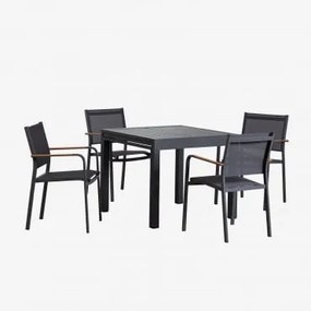 Conjunto De Mesa Retangular 90-180x90 Cm Extensível Em Alumínio Starmi E 4 Cadeiras De Jardim Empilháveis Em Alumínio Archer Cinza Grafito - Sklum