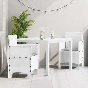 vidaXL Conjunto de Jantar de 3 Peças com Almofadas Branco Rattan Plástico