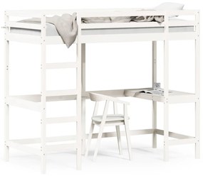 vidaXL Cama alta com secretária 90x190 cm pinho maciço branco