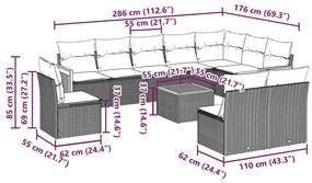 11 pcs conjunto sofás de jardim c/ almofadões vime PE preto