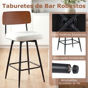 Bancos giratórios modernos para bar, almofadados, com encosto e apoio para os pés em metal, em couro sintético, para cozinha e sala de jantar, castanh