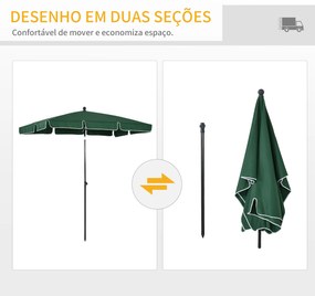 Outsunny Chapéu de Sol Retangular de Jardim 198x130x240cm Chapéu de Sol de Alumínio com Função de Inclinação para Terraço Pátio Exterior Verde