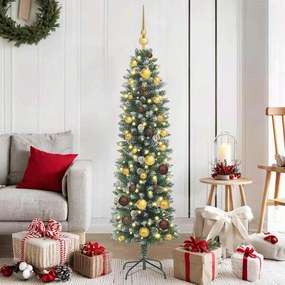 vidaXL Árvore Slim de Natal Artificial Verde e Branco 150 cm
