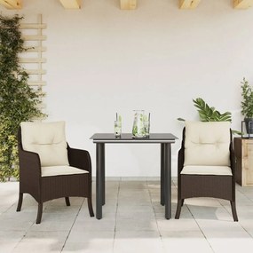 3 pcs conjunto jantar p/ jardim c/ almofadões vime PE castanho