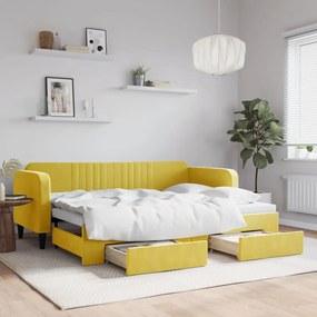 Sofá-cama com gavetão e gavetas 80x200 cm veludo amarelo