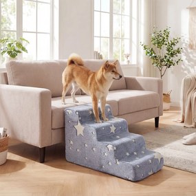 Escada de espuma 80 x 42 x 48 cm com 4 degraus para cães luminescente, com base antiderrapante e capa lavável de alta densidade, para animais de estim
