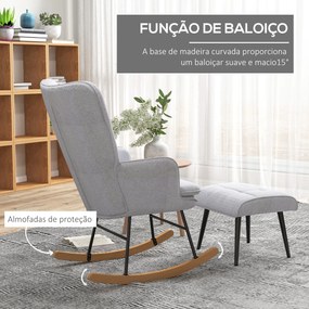 Poltrona Baloiço com Apoio para os Pés Poltrona Relax com Almofada Acolchoada e Anti-Tombo 64x89x90 cm Cinzento
