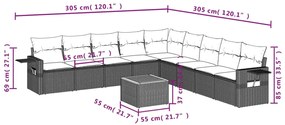 10 pcs conjunto de sofás p/ jardim com almofadões vime PE bege