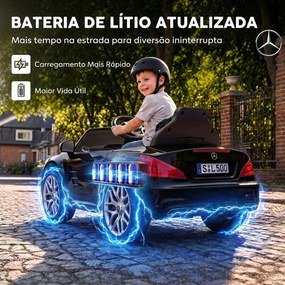 Carro Elétrico Infantil Mercedes-Benz SL500 12V com Comando à Distância 2,4 GHz, 2 Motores, Suspensão e Arranque Suave, Preto