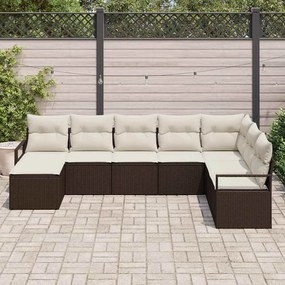 Conjunto de Sofá de Jardim de 8 Peças com Almofadas Marrom em Rattan S