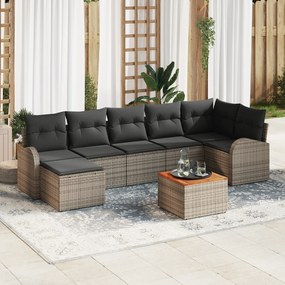 vidaXL Conjunto de Sofá de Jardim de 8 Peças com Almofadas Cinzento Rattan Acácia