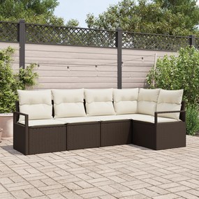 Conjunto de Sofás de Jardim vidaXL de 5 Peças com Almofadas Castanhas