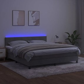 Cama box spring c/ colchão/LED 160x200 cm veludo cinzento-claro