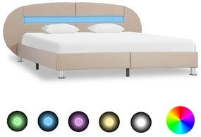 vidaXL Estrutura cama c/ luzes LED 140x200 couro artificial cappuccino
