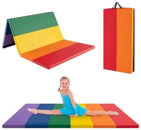 Tapete de ginástica dobrável 180 x 120 cm, tapete macio, tapete de ginástica, dobrável 3 vezes, feito de PU com alça de transporte, verde