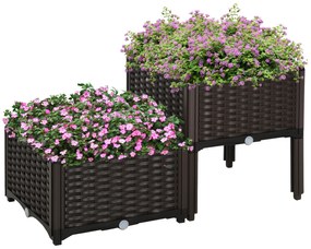 Outsunny Conjunto de 2 Floreiras Quadradas Floreiras para Flores e Veg