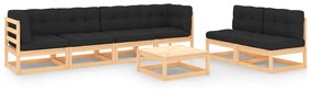 vidaXL 7 pcs conjunto lounge de jardim c/ almofadões pinho maciço