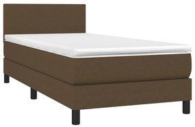 Cama box spring c/ colchão/LED 80x200cm tecido castanho-escuro
