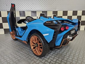 Carro elétrico infantil 3 a 7 anos Lamborghini Sián para 2 pessoas, 24V, 4x4, Pneus EVA, Controlo Remoto Azul