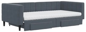 Sofá-cama c/ gavetão e gavetas 100x200cm veludo cinzento-escuro