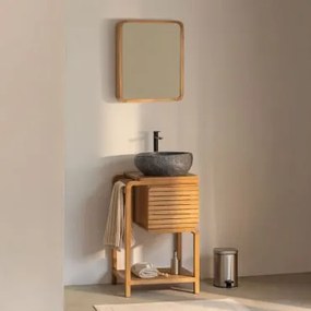 Conjunto De Móvel De Casa De Banho Em Madeira De Teca Bradley Irregular Em Cimento Preto ↔︎40 Cm Fedro - Sklum