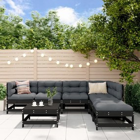 vidaXL 7 pcs conjunto lounge jardim c/ almofadões madeira maciça preto