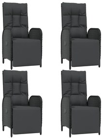 5 pcs conjunto de jantar p/ jardim c/ almofadões vime PE preto