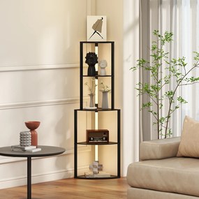 Candeeiro de pé para sala de estar, com prateleiras de canto de 4 níveis, intensidade de luz regulável, 55,5 x 39,5 x 163 cm, preto