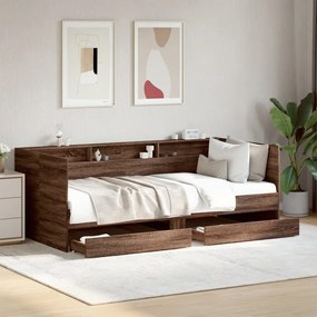 Sofá-cama com gavetas sem colchão 75x190 cm carvalho castanho