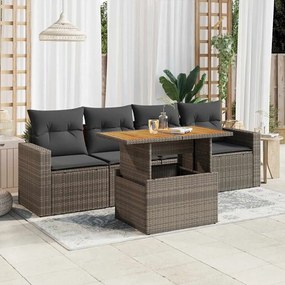 vidaXL 5 pcs conjunto sofás de jardim c/ almofadões vime PE cinzento