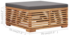Conj. mesa e apoio de pés c/ almofadão cinza-escuro teca maciça