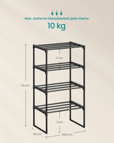 Sapateira com 4 prateleiras 30 x 42,5 x 71,5 cm para 5 a 10 pares de sapatos, preta