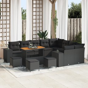 Conjunto de Sofá de Jardim vidaXL de 13 Peças com Almofadas Preto Vime